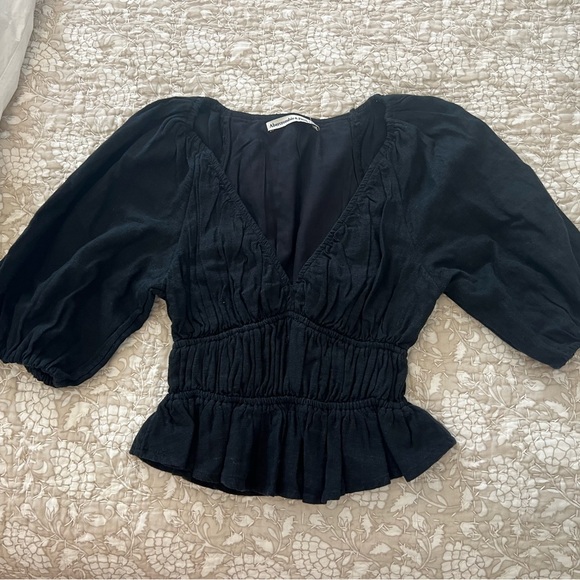 Abercrombie & Fitch Short-Sleeve Linen-Blend Babydoll Top - Picture 3 of 5